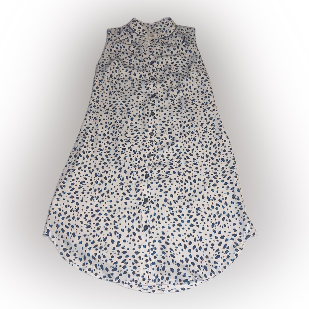 Modern Chic CAbi Blue and White Soft Animal Print Dress Effortless Style XS